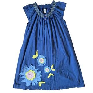 Mini Boden Girl Smocked Long Summer Dress Floral Cotton Vacation Blue 9/10 Y